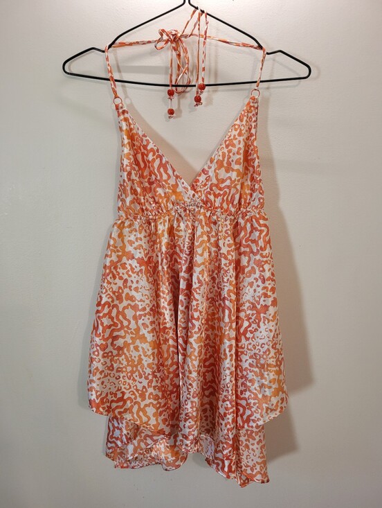 La SENZA Other - La SENZA Vintage Y2k Orange & White Leopard Print Satin Asymmetrical Chemise - M
